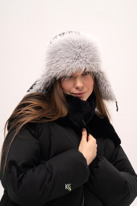 Вушанка плащівка ЖАТКА хутро (Сірий+іній) (РРЦ: 1650 грн) 0805 фото